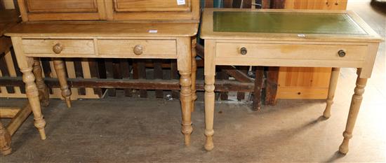 Two Victorian pine side tables, one with leather top